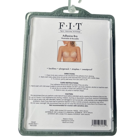 F.I.T Washable Adhesive Bra - D Cup - NEW in Unopened Original Box - Picture 2 of 3